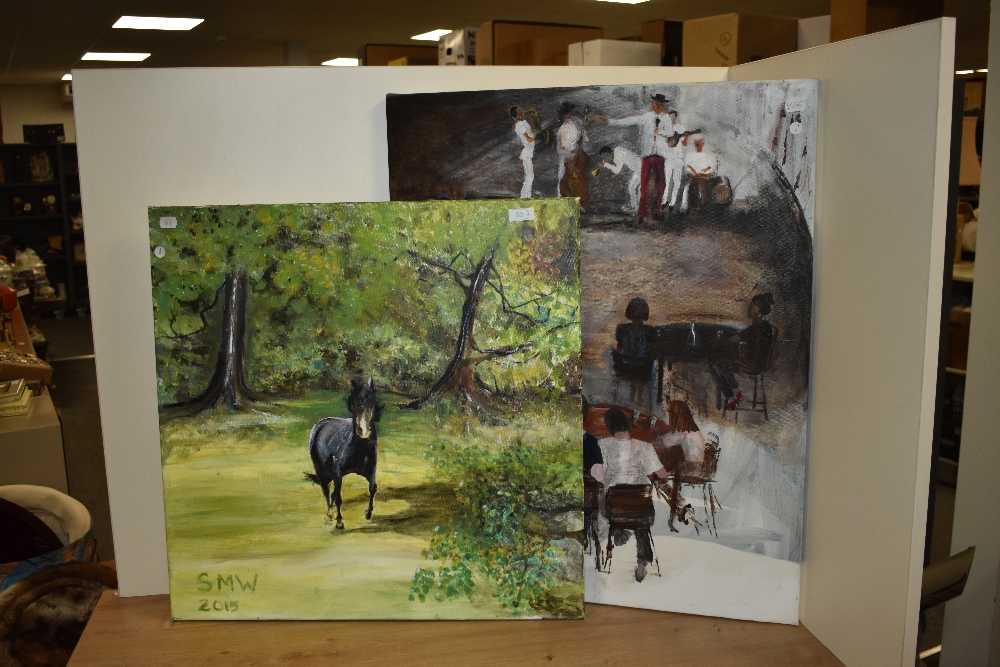 Sue Wearing (Contemporary, British), acrylic on canvas, 'Cuba' and a scene depicting horse in field, - Image 2 of 6