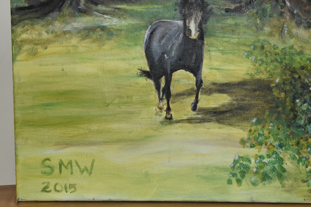 Sue Wearing (Contemporary, British), acrylic on canvas, 'Cuba' and a scene depicting horse in field, - Image 3 of 6