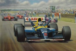 After Tony Smith (20th Century), coloured print, 'Victory', The British Grand Prix at Silverstone in