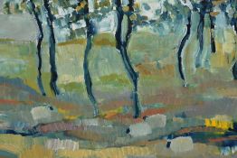 Karen Wallbank (20th Century, British), oil on canvas, 'June: Copse', initials to the lower right,