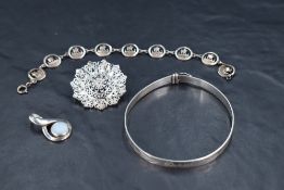 A small selection of silver and white metal jewellery including Ortak silver bracelet having nine