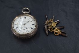 An Edwardian silver key wound pocket watch by H Little & Sons of Lancaster, movement no: 23185