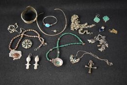 A selection of silver and white metal jewellery including Mexican silver, Indian necklace, African