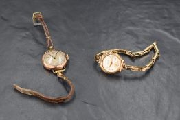 Two vintage 9ct gold wrist watches, both having Arabic numeral dials in plain 9ct gold cases, on