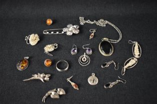 A selection of white metal jewellery, many stamped 925/silver including several pairs of earrings,