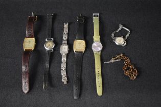 Six wrist watches of various forms including Swatch, Lorus, Loichot, Limit etc, and a gold plated