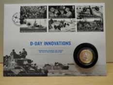 GB 2019 D-DAY INNOVATIONS, NUMISMATIC FIRST DAY COVER WITH 12g SILVER PROOF £2 COIN Fine