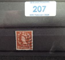 GB 1959 2d BROWN PHOSPHOR GRAPHITE ERROR ST ED WMK - Sg605a, Used 2d phosphor graphite from 1959,