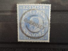 GB 1902 EVII 10 SHILLING BLUE WITH GUERNSEY DOUBLE RING CANCEL TO MIDDLE Well centred 10 shilling