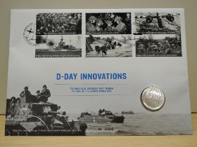 GB 2019 D-DAY INNOVATIONS, NUMISMATIC FIRST DAY COVER WITH £2 ENCAPUSLATED Fine Numismatic first day