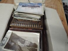 BOX OF POSTCARDS, INCLUDING ALBUMS & LOOSE + VICTORIAN PHOTO ALBUMS Box with hundreds of