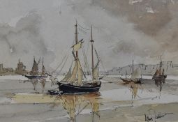 Allan Swinscoe (20th Century, British), watercolour and ink, 'Low Tide', a maritime landscape,