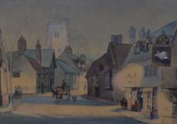 19th/20th Century, watercolour and gouache, A sunlit street scene, possibly Kersey in Suffolk,