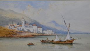 Frank Catano (fl.1880-1920, Italian), watercolour and gouache, An Italian coastal landscape with
