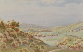 John Barlow Wood (1862-1949, British), watercolour, A moorland landscape with hills beyond, signed