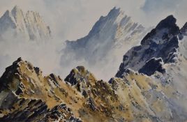 Edward Grieg Hall (20th Century, British), watercolour, A mountain ridge, possibly The Cuillin in