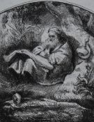 After Rembrandt van Rijn (1606-1669, Dutch), drypoint etching, 'Ermite', St Jerome Reading, signed