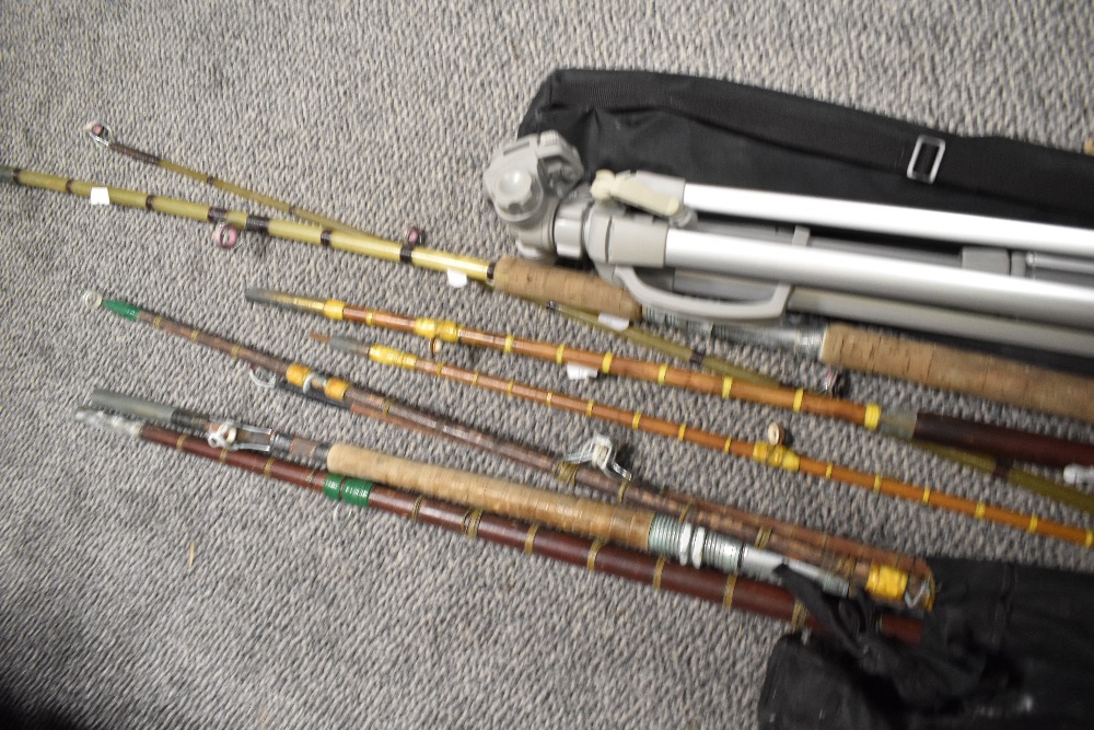 A collection of split cane fishing rods together with a camera tripod stand - Image 2 of 2