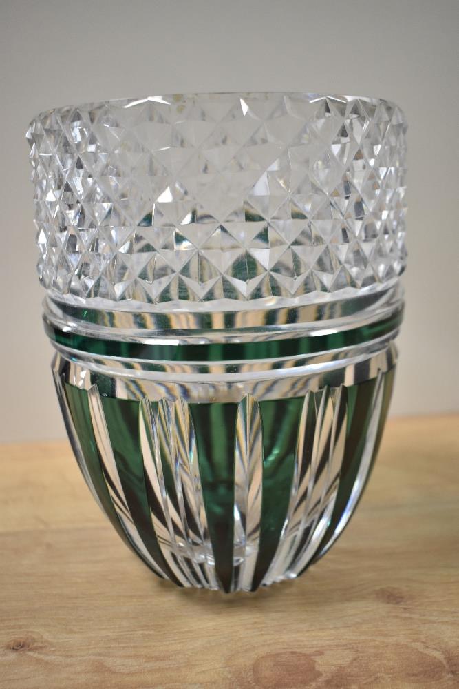 An Art Deco Val St Lambert crystal glass vase, with green overlay, measuring 20cm tall - Image 2 of 2