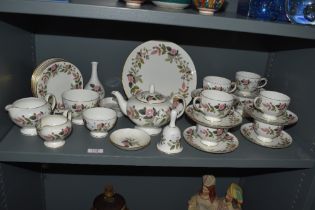 A Wedgwood Hathaway Rose patterned bone china tea service, to include teapot, teacups, saucers,