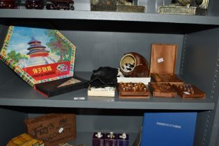 A group of vintage board games, to include Chinese Checkers in a hexagonal box, a wooden Switch