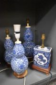 A 20th Century Chinese blue and white porcelain converted table lamp, decorated with a dragon and