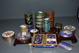 An assorted collection of Chinese Cloisonne enamelled ware, to include spice towers, and trinket