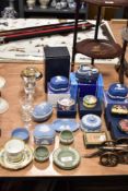 A collection of Wedgwood Jasperware trinket boxes, pin dishes and pinch pots, and similar Old Tupto