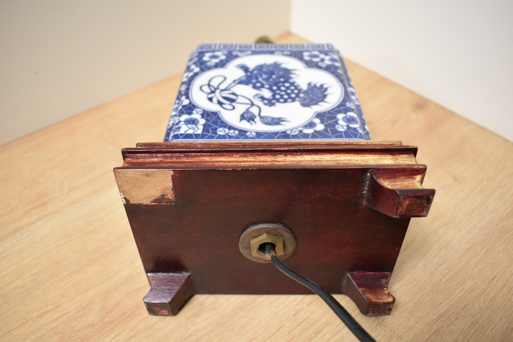 A 20th Century Chinese blue and white porcelain converted table lamp, decorated with a dragon and - Image 6 of 16