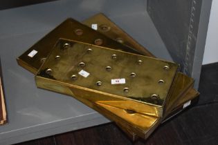 Three vintage brass bar drip trays, the largest measures 46cm long