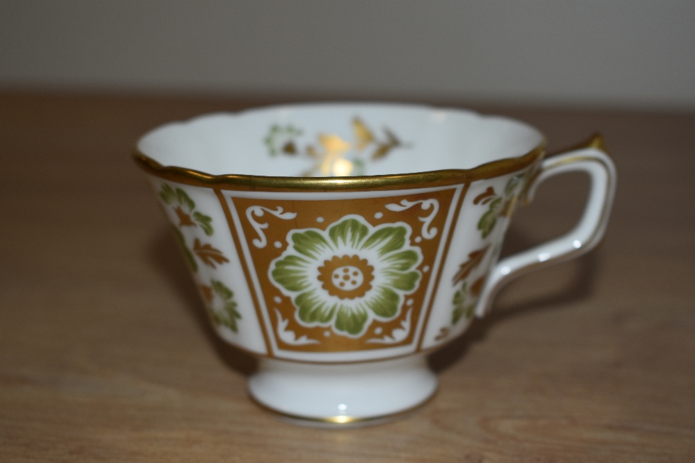 A Royal Crown Derby 'Green Derby Panel' patterned part tea service, comprising teacups, saucers, - Image 3 of 3