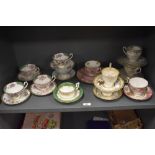 A selection of decorative porcelain teacups and saucers, in various patterns, to include Royal