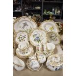 A selection of Spode 'Staffordshire Flowers' cups, saucers, plates, sugar basin and jug.