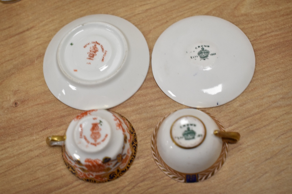 A miniature Royal Crown Derby cup and saucer and similar example, four whimsical figurines and - Image 2 of 2