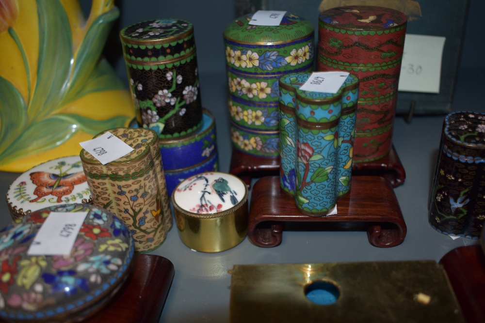 An assorted collection of Chinese Cloisonne enamelled ware, to include spice towers, and trinket - Image 3 of 7