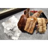 A collection of vintage fur pelts and tippets, including chinchilla, mink and coney.