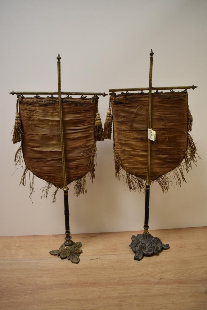 Two 19th Century gilt metal mounted ladies silk face shields, each measuring 52cm tall - Image 2 of 2