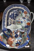 A reproduction Victorian Masons Ironstone style toilet jug and bowl, of octagonal shape and in Imari