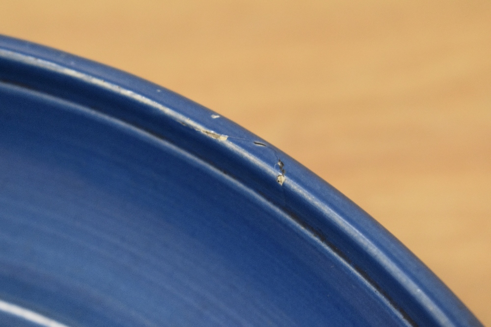 A 20th Century Susie Cooper design footed fruit bowl, glazed in blue and with a banded design, - Image 4 of 4