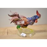 A mid-20th Century art glass cockerel ornament, possibly Murano, measuring 13cm tall