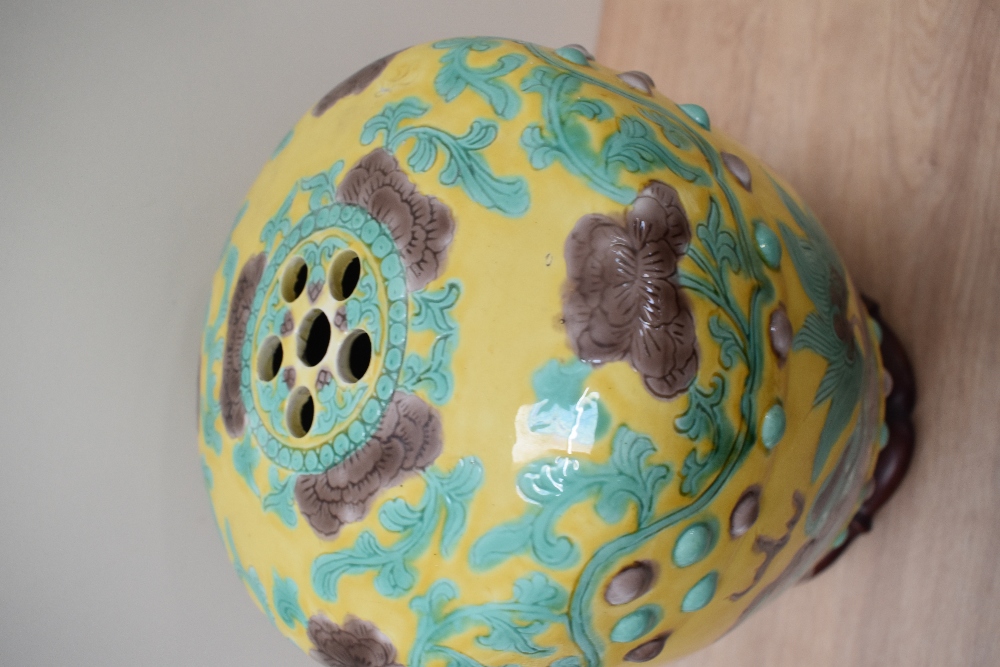 A 19th Century Chinese porcelain Sancai glazed vase, against a yellow ground and decorated with - Image 4 of 6