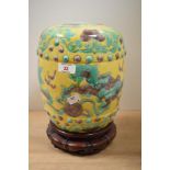 A 19th Century Chinese porcelain Sancai glazed vase, against a yellow ground and decorated with