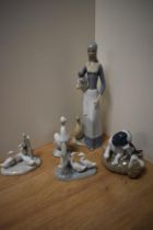 A Spanish Miguel Requena porcelain Goose Girl figurine, formed in the typical Lladro style 35.5cm