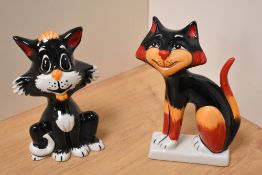 Two Lorna Bailey hand-decorated and stylised cat figures, each with signature to underside 14cm &