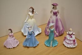 A group of six Coalport bone china figurines, comprising Ann, Vicki, My Wondeful Mum, Lady Hannah,