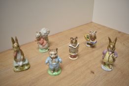 A group of six Royal Albert Beatrix Potter figures, comprising Fierce Bad Rabbit, Tom Kitten, Appley