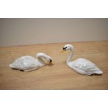Two Beswick Pottery swan studies, model number 1684 (head up) ad 1685 (head down) both designed by