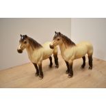 Two Beswick Pottery Highland Pony studies, number 1644 designed by Arthur Gredington in dun gloss,