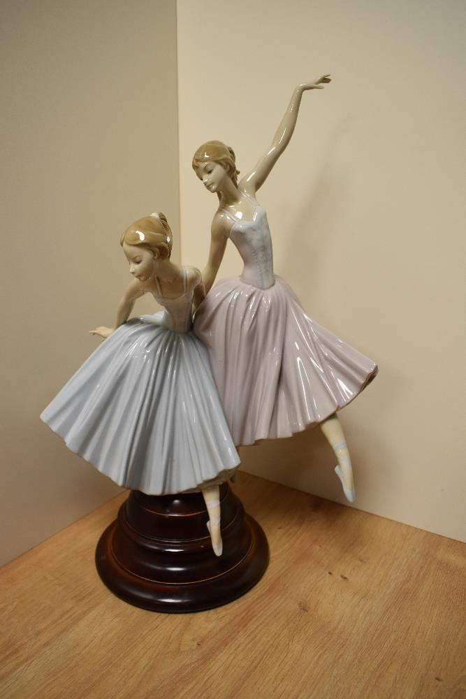 A large and Lladro porcelain figural group, 'Merry Ballet' formed as two ballerinas, one mid-jump, - Image 3 of 4