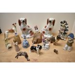 A selection of various figurines and animal studies, to include a pair of Staffordshire Pottery